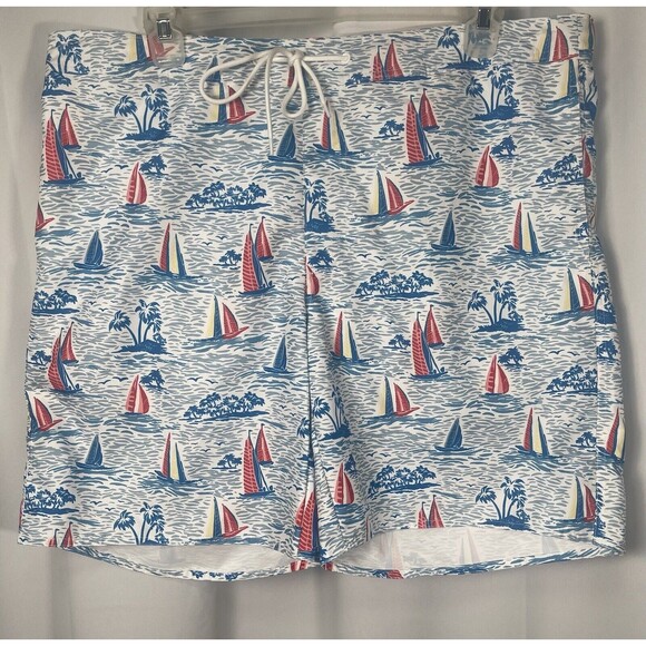 St John’s Bay Blue Sailboat Swim Short 9” Inseam Sz XXL New - Picture 1 of 7